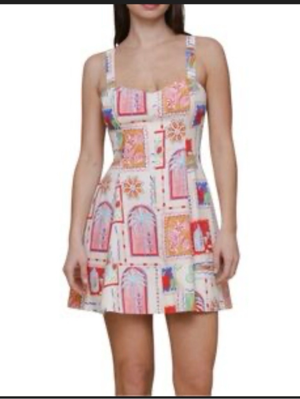 Avec Les Filles Pink Multi-Block Print Sleeveless Zip Up Mini Dress with pockets